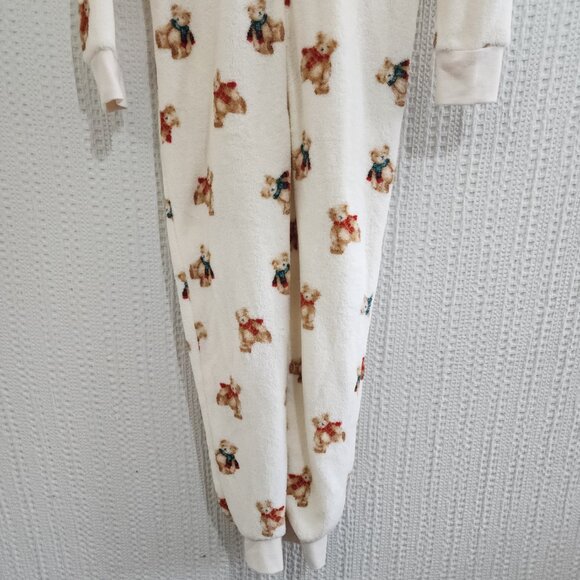 Forever 21 Teddy Bear Fleece Hooded Onesie Pajamas Cream Cozy Size Small - Picture 4 of 12